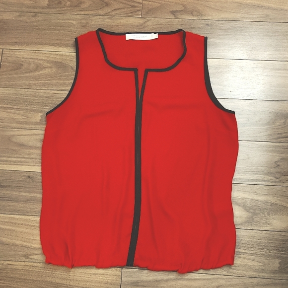 Simons Tops - Simons Contemporaine Sleeveless Red Top with Black Trim